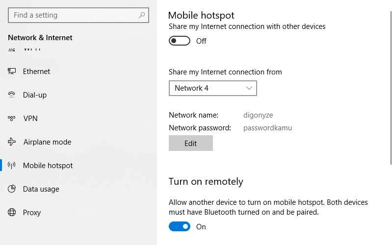 menggunakan hotspot wifi